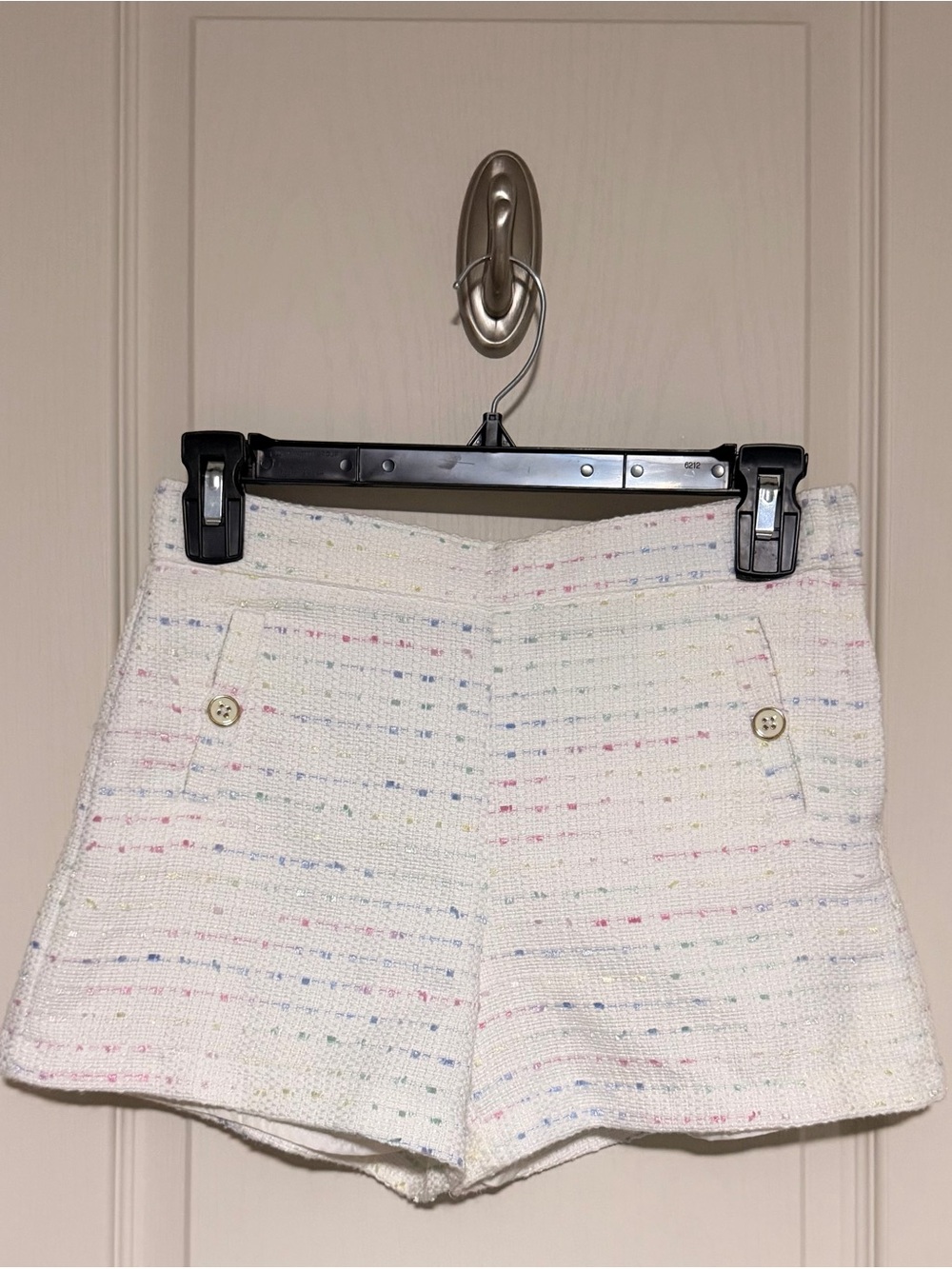 Janie and Jack White Tweed High-Waist Shorts with Pastel Dots